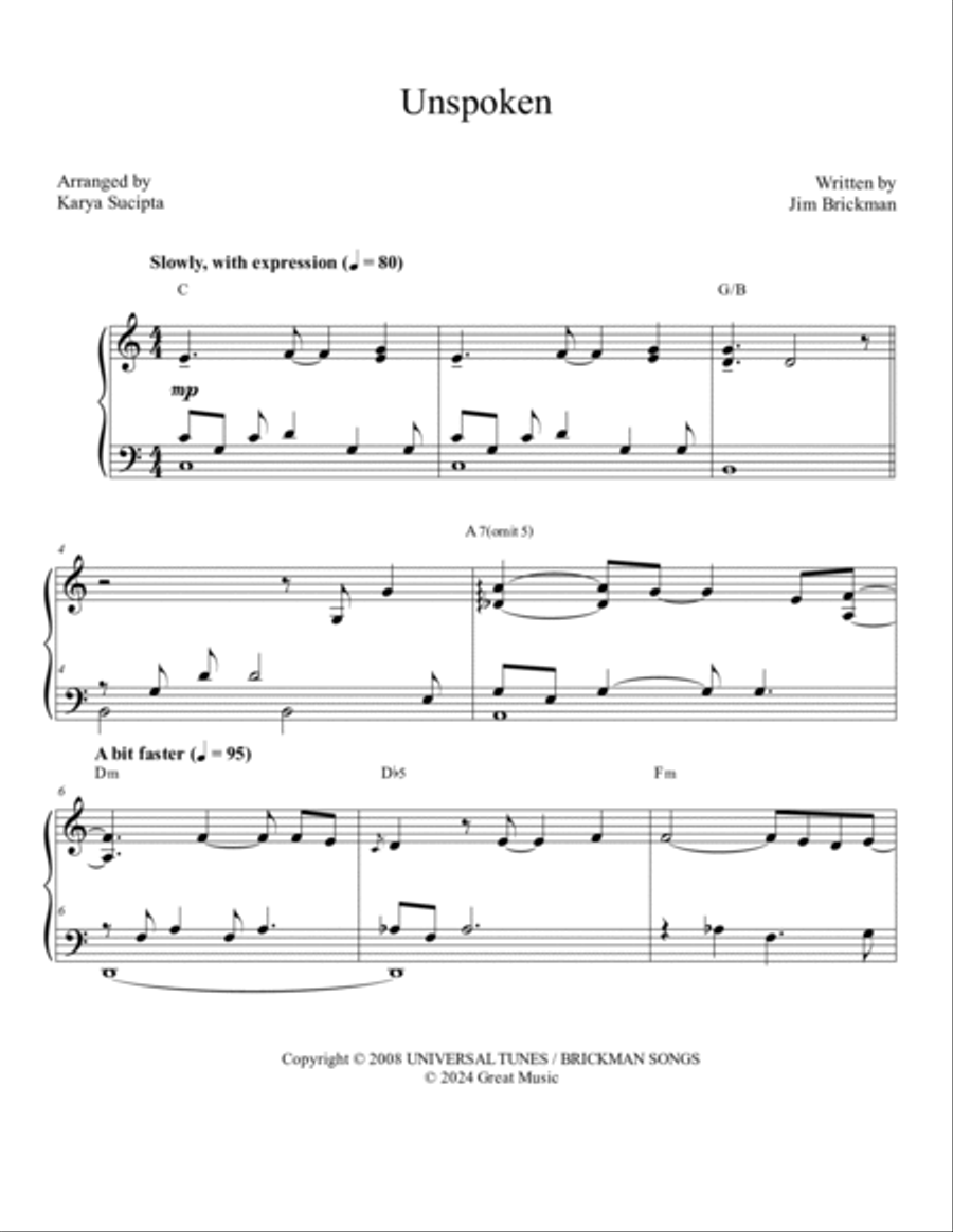 Unspoken Unspoken Piano Solo scores gallery preview page 2