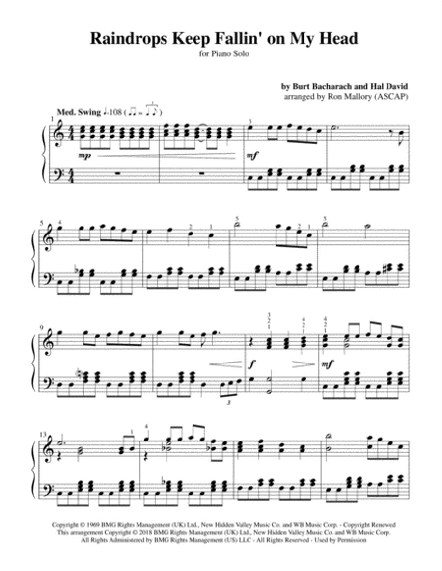 Raindrops Keep Fallin' On My Head Piano Solo scores gallery preview page 2