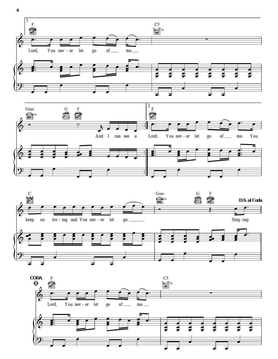 You Never Let Go Piano, Vocal, Guitar scores gallery preview page 4