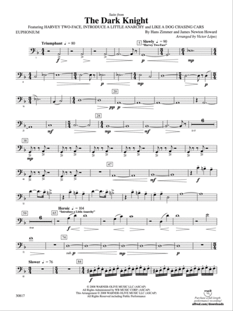The Dark Knight, Suite from: Baritone B.C. Concert Band scores gallery preview page 1
