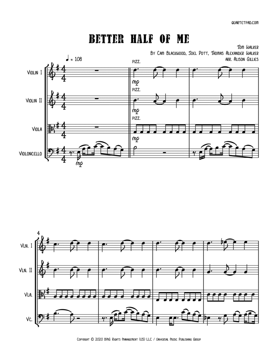 Better Half Of Me String Quartet scores gallery preview page 1