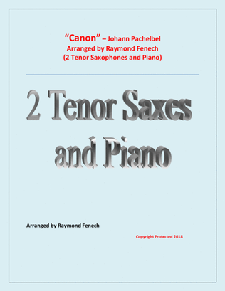 Book cover for Canon - Johann Pachebel - 2 Tenor Saxes and Piano - Intermediate/Advanced Intermediate level