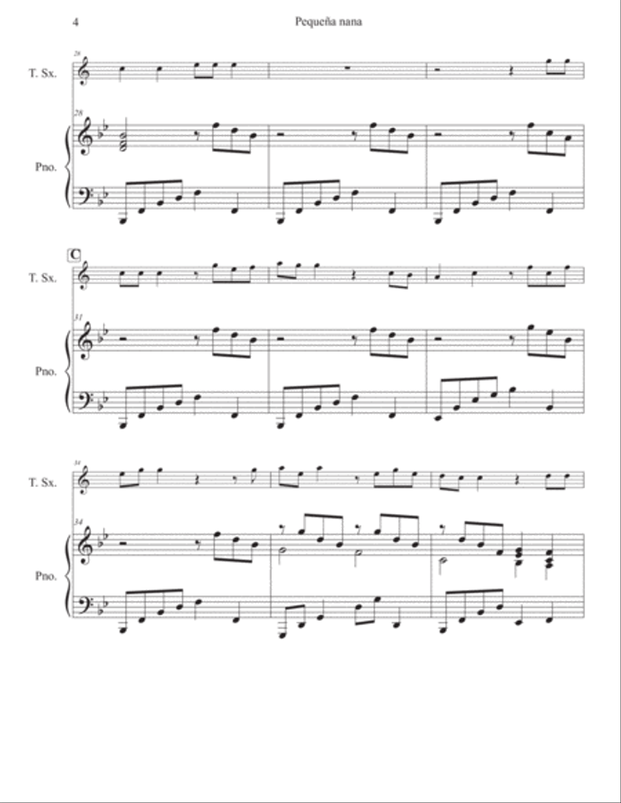 Little Lullaby (Pequeña nana) for Tenor Sax and Piano Tenor Saxophone scores gallery preview page 5