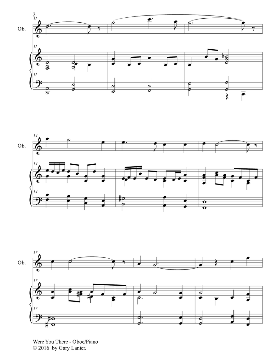 Gary Lanier: WERE YOU THERE (Duet – Oboe & Piano with Parts) Woodwind Duet scores gallery preview page 3