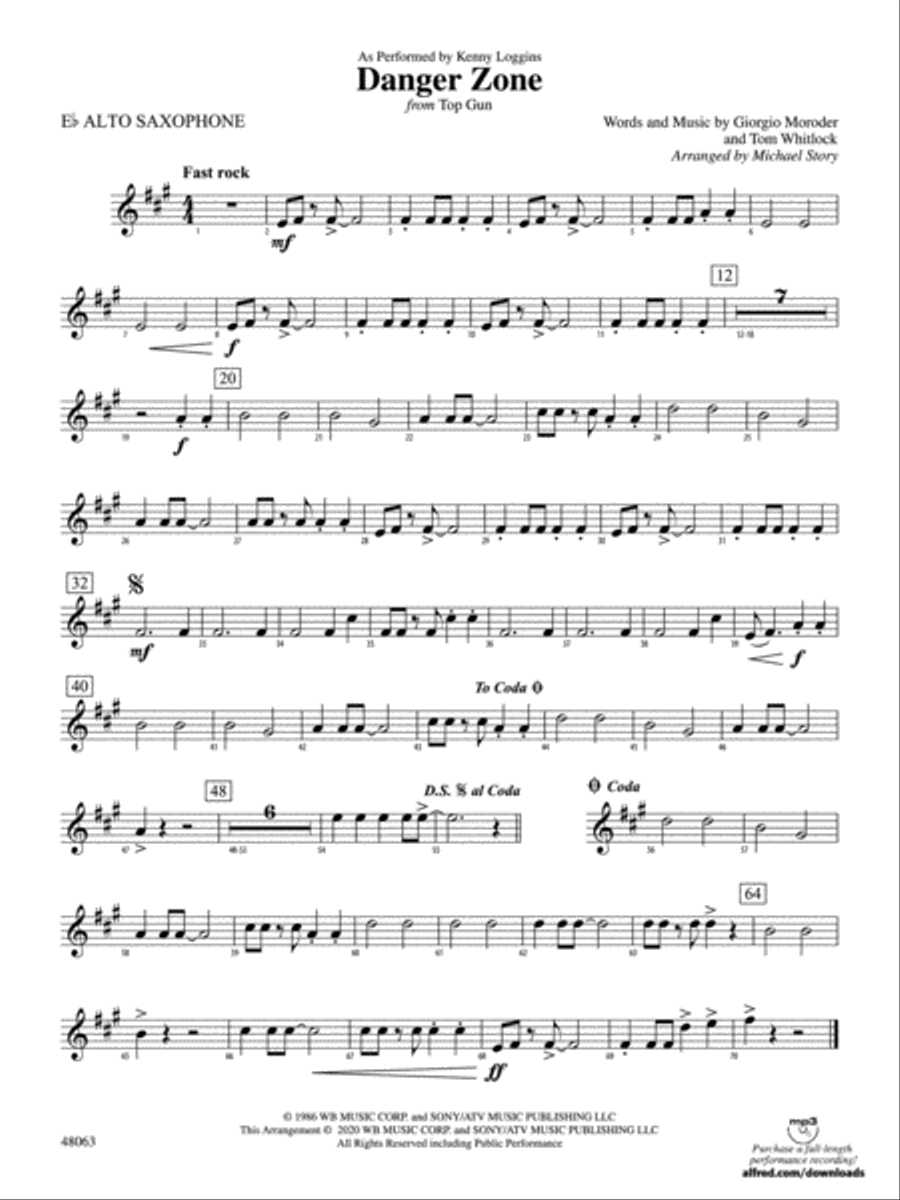 Danger Zone from Top Gun: E-flat Alto Saxophone Full Orchestra scores gallery preview page 1