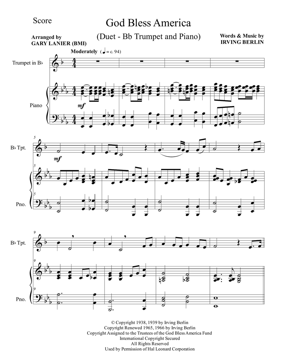 God Bless America Trumpet Solo scores gallery preview page 2