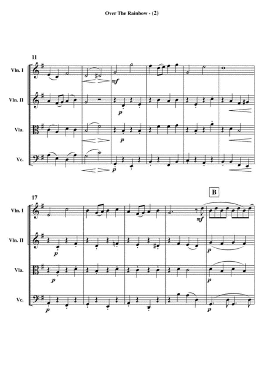 Over The Rainbow (from The Wizard Of Oz) String Quartet scores gallery preview page 2