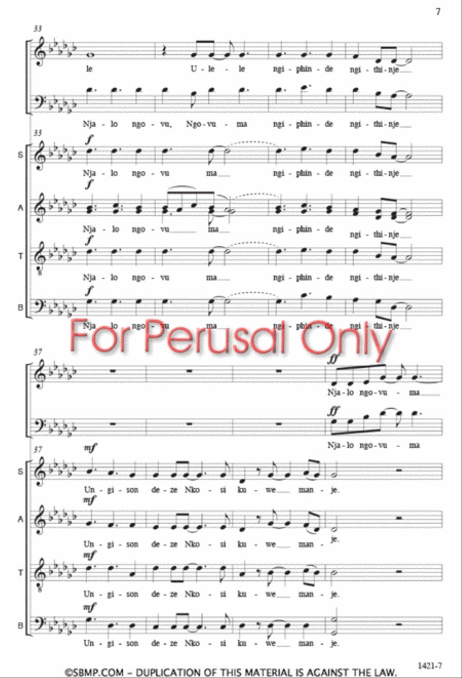 Mangisondele Nkosi Yam - SATB Octavo 4-Part scores gallery preview page 6