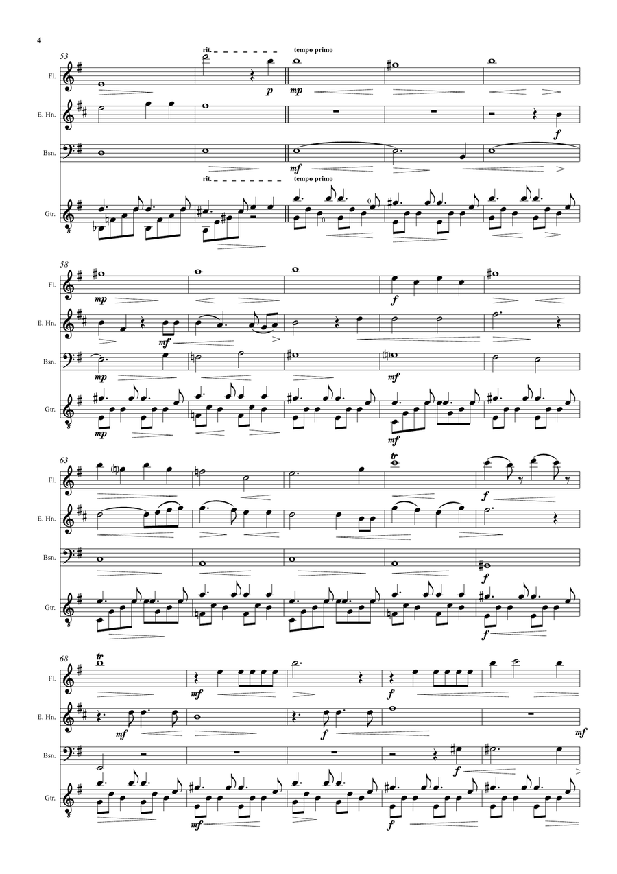 En Province (Up Country) for cor anglais with flute, bassoon and guitar accompaniment Small Ensemble scores gallery preview page 4