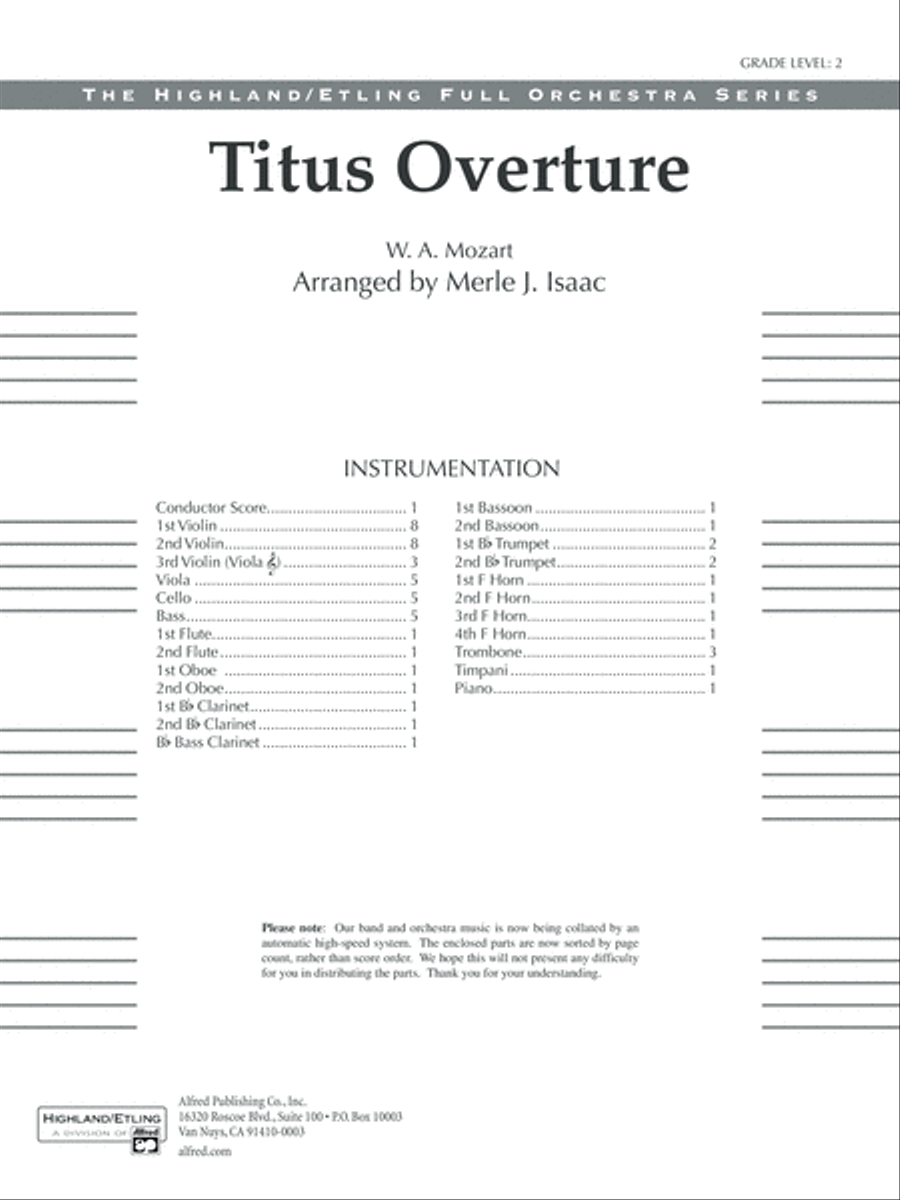Titus Overture: Score Titus Overture: Score Full Orchestra scores gallery preview page 1