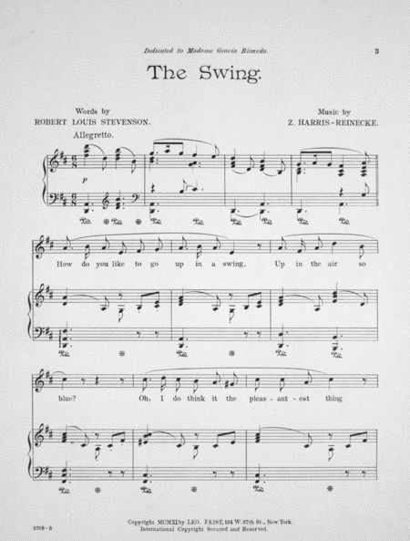 Compositions of Z. Harris-Reinecke. The Swing