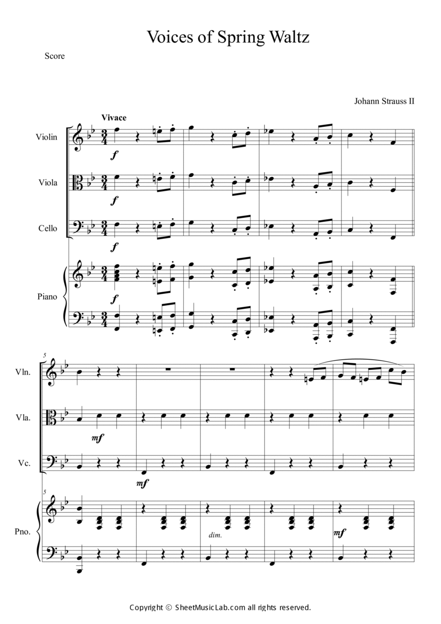 Voice of Spring Waltz Piano Quartet scores gallery preview page 1