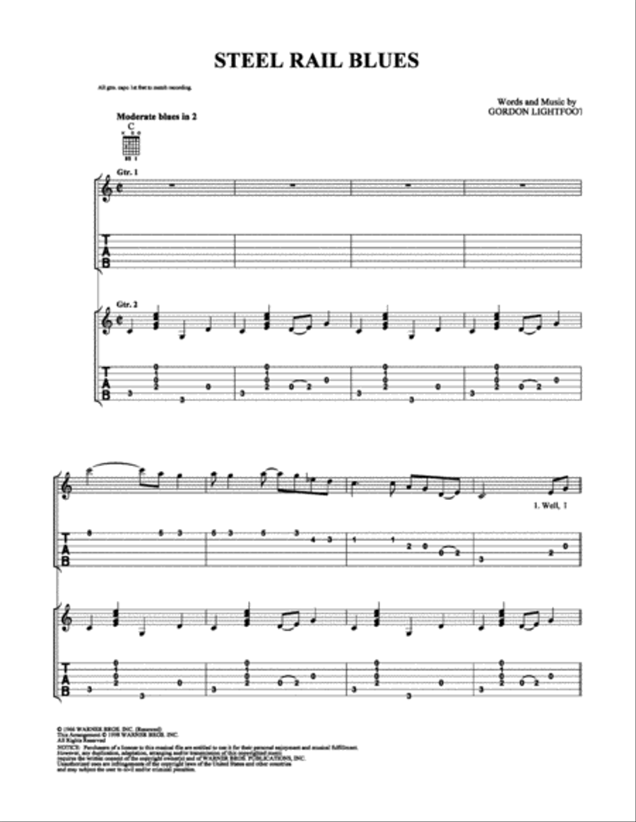 Steel Rail Blues Easy Guitar scores gallery preview page 1