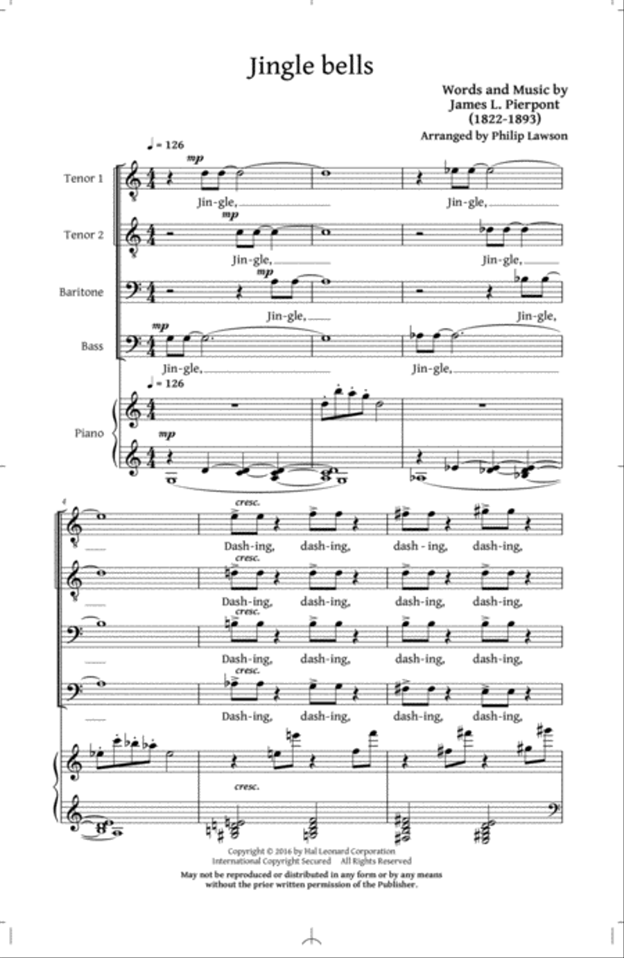 Jingle Bells TTBB scores gallery preview page 1