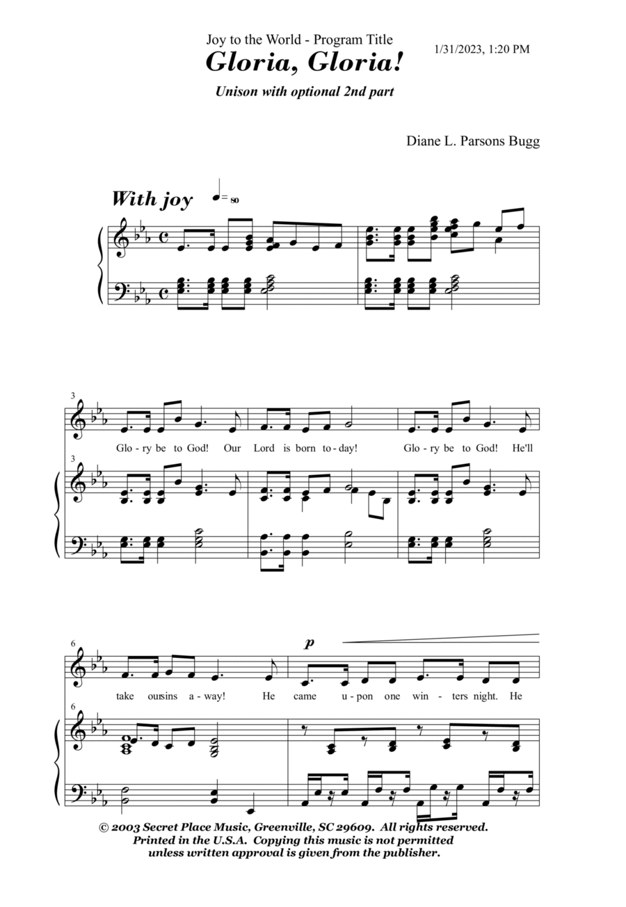 Gloria, Gloria Gloria, Gloria 2-Part scores gallery preview page 1