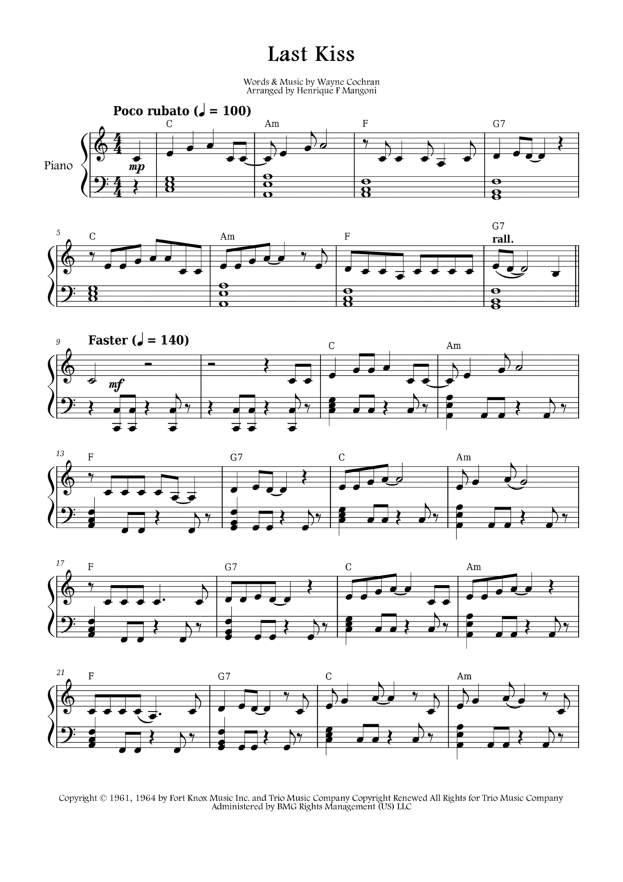 Last Kiss Piano Solo scores gallery preview page 1