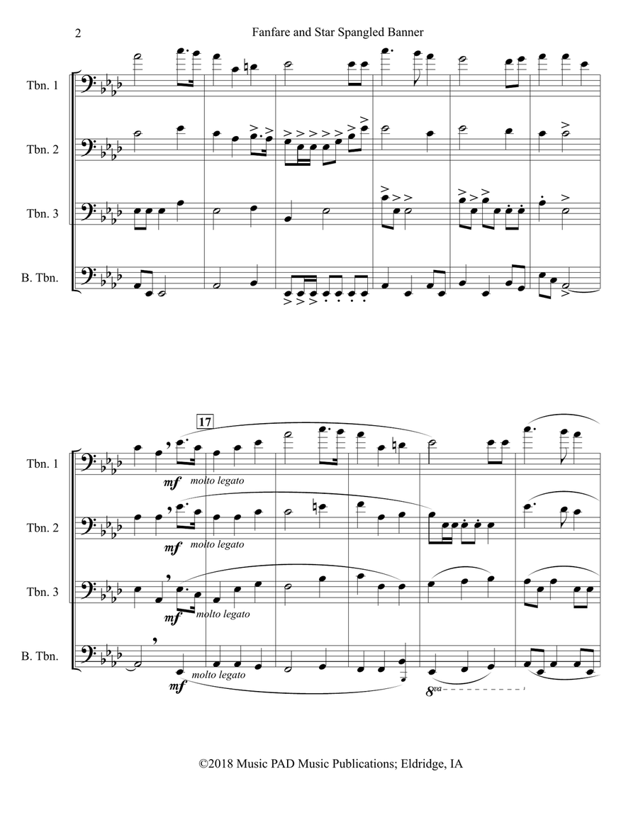 Star Spangled Banner (National Anthem of the United States) with Fanfare (Trombone Quartet) Trombone Quartet scores gallery preview page 2