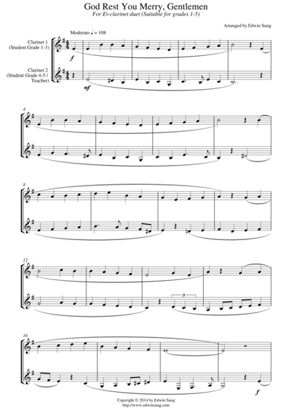 God Rest You Merry, Gentlemen (for Eb-Clarinet duet, suitable for grades 1-5) image number null