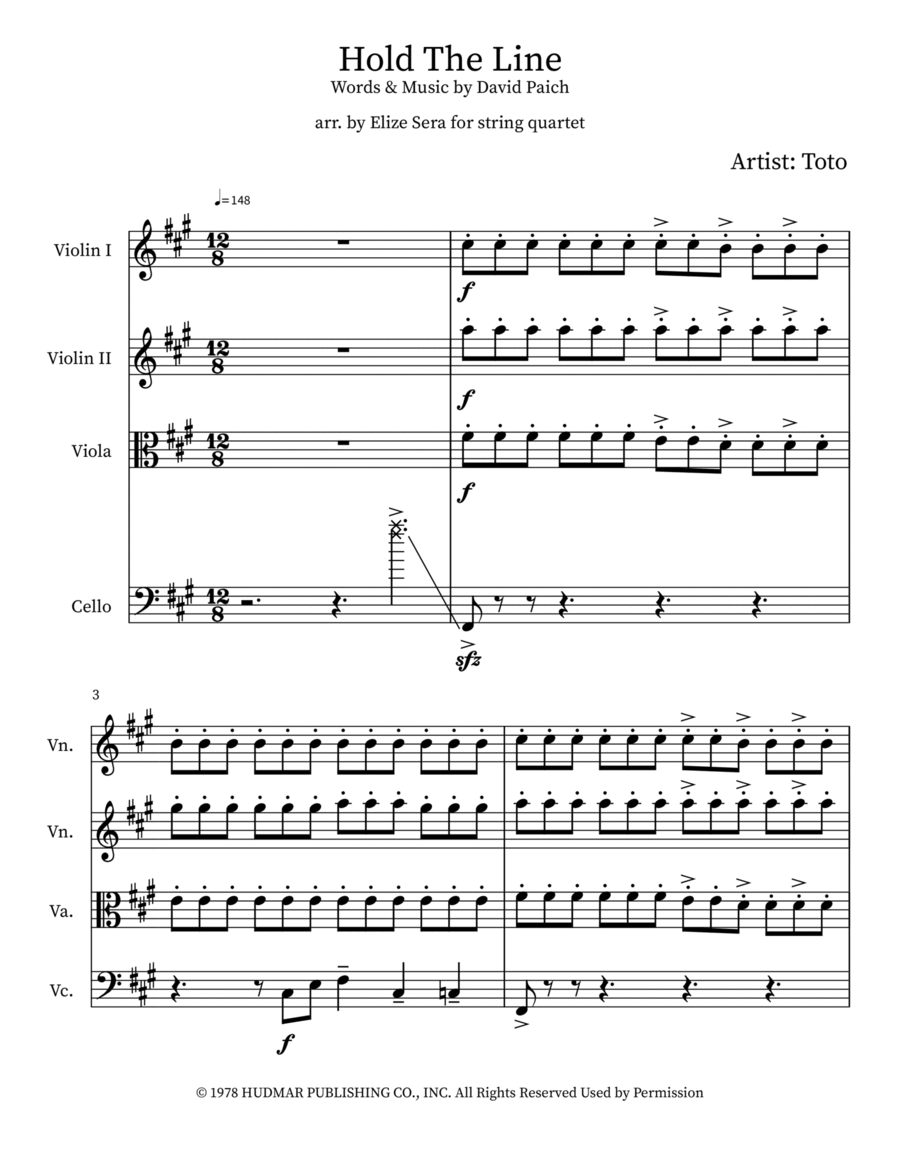 Hold The Line String Quartet scores gallery preview page 1