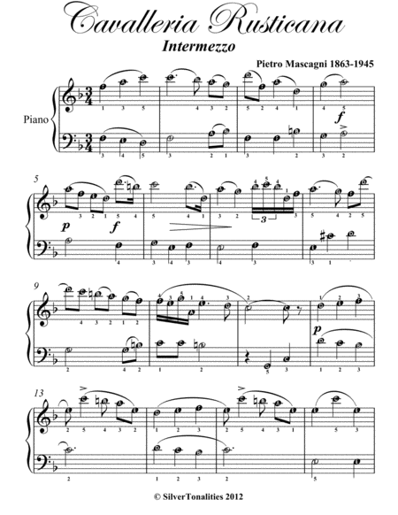 Cavalleria Rusticana Easy Piano Sheet Music