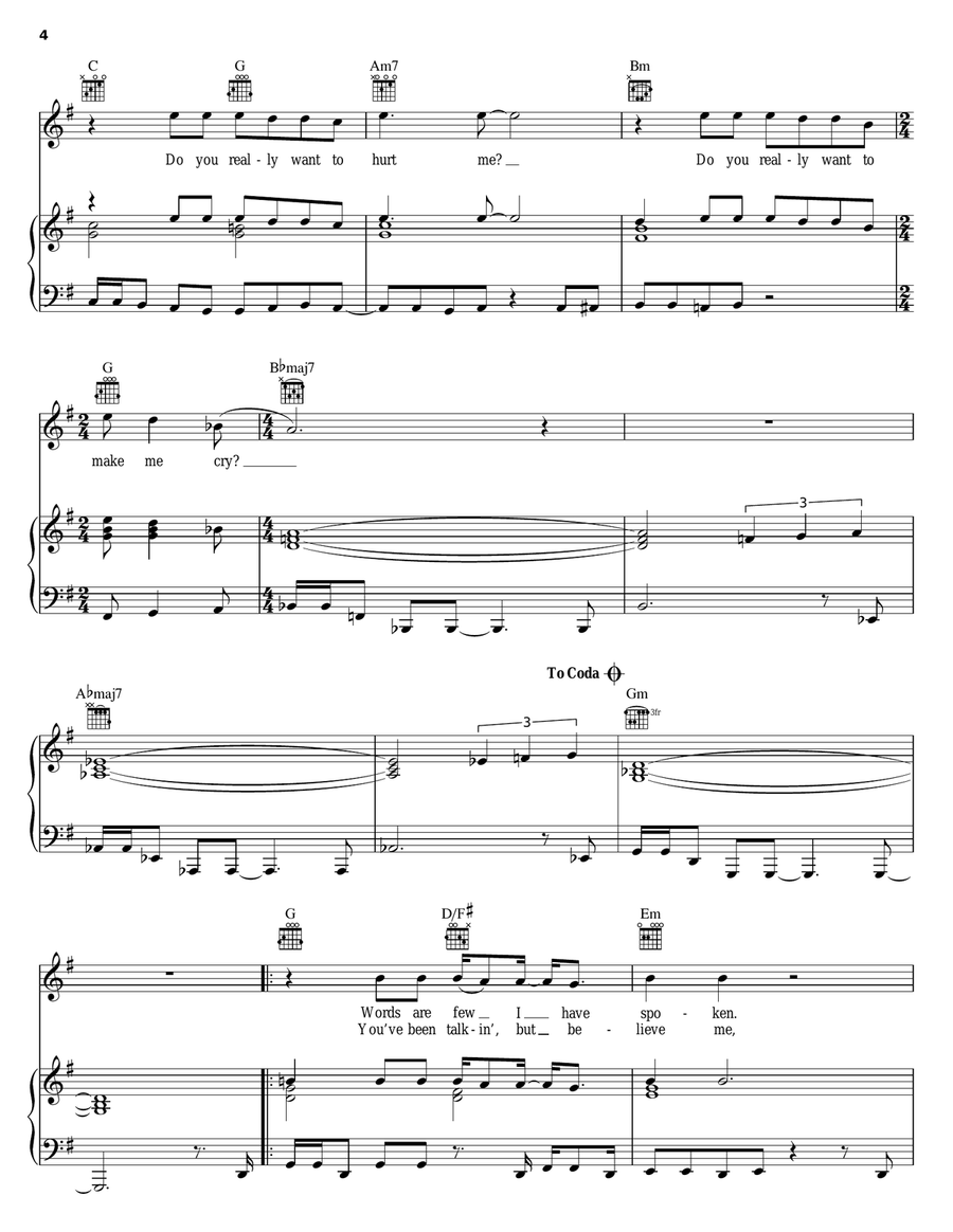 Do You Really Want To Hurt Me Piano, Vocal, Guitar scores gallery preview page 4