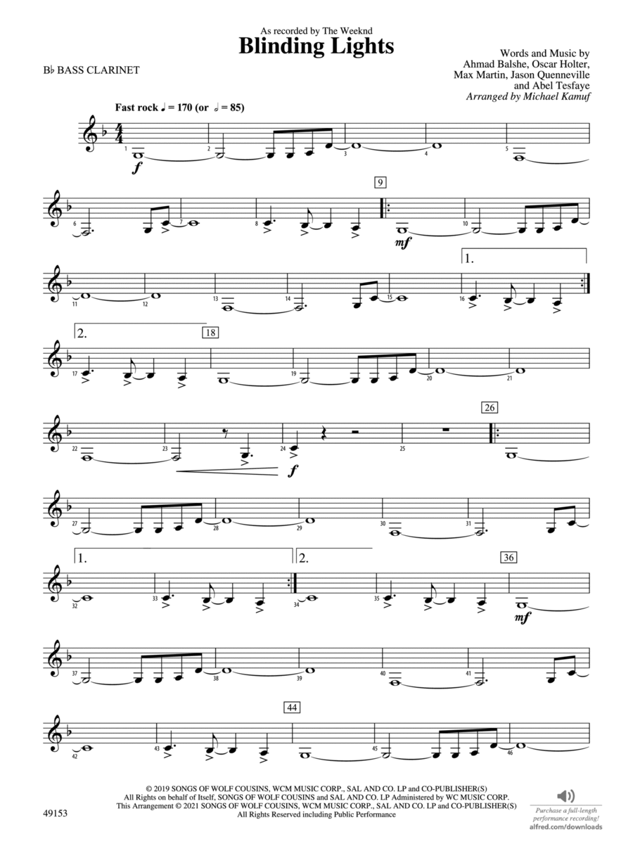 Blinding Lights: B-flat Bass Clarinet Concert Band scores gallery preview page 1