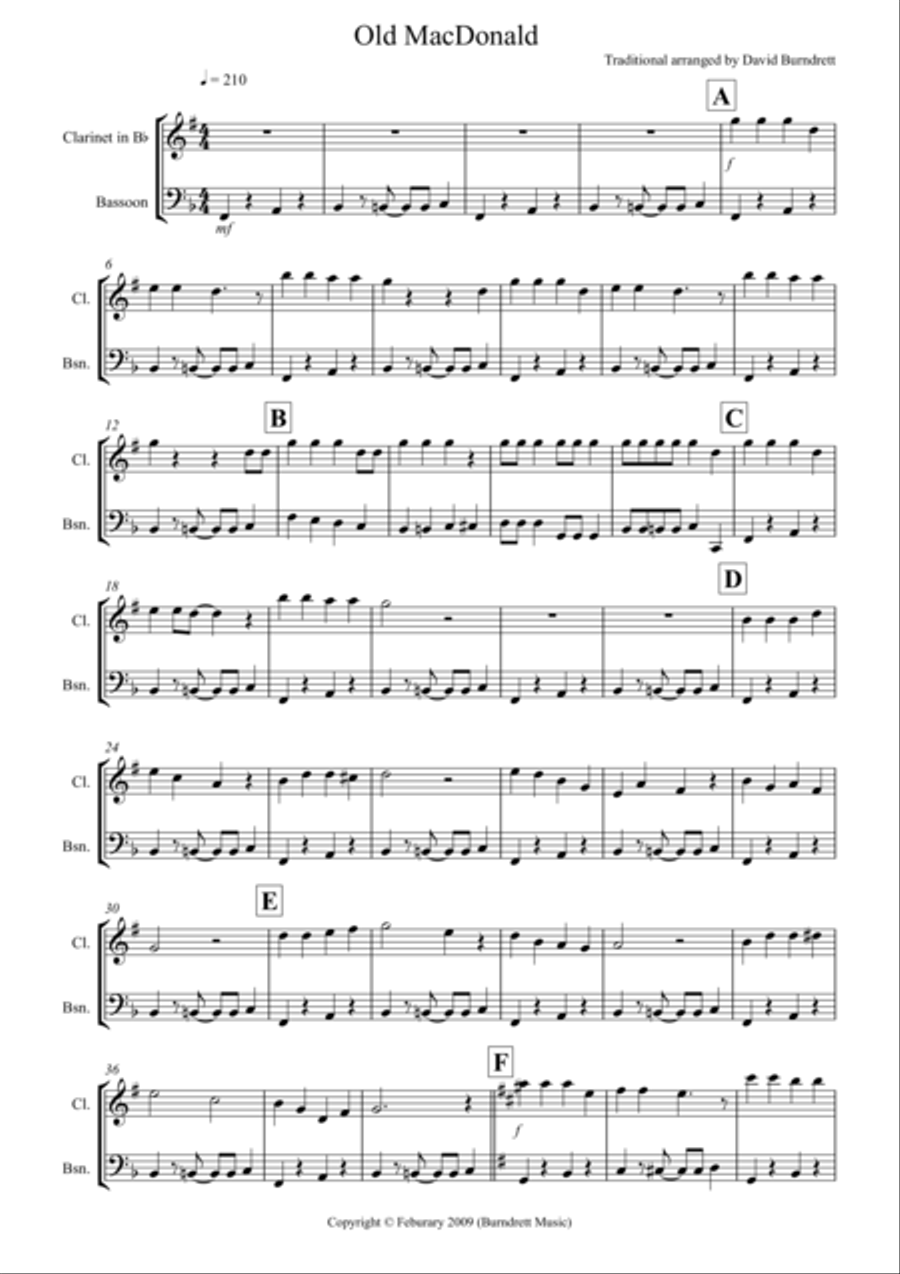 Old MacDonald! for Clarinet and Bassoon Duet Woodwind Duet scores gallery preview page 1
