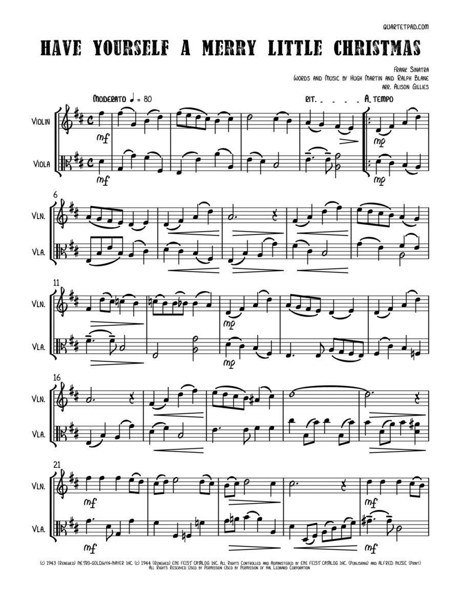 Have Yourself A Merry Little Christmas String Duet scores gallery preview page 1