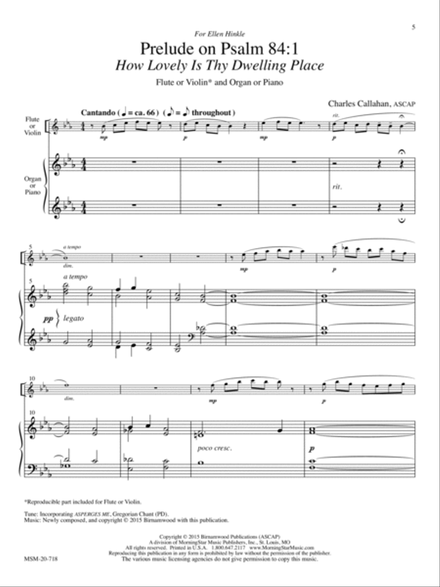 Four Psalm Preludes: Flute or Violin, Organ or Piano Flute scores gallery preview page 3