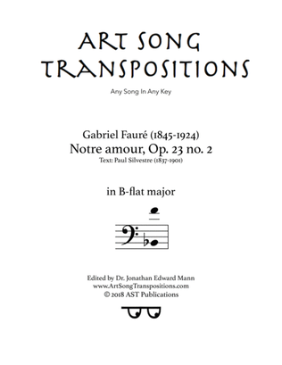 Book cover for FAURÉ: Notre amour, Op. 23 no. 2 (transposed to B-flat major, bass clef)