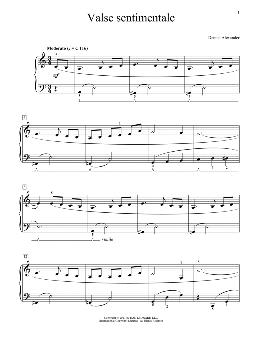 Valse Sentimentale Valse Sentimentale Piano Method scores gallery preview page 1