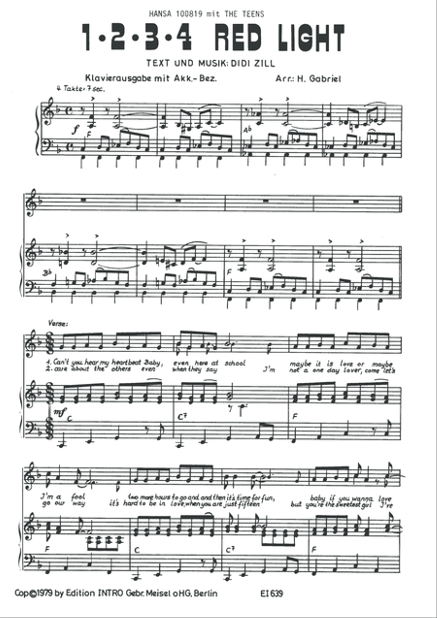 1-2-3-4 Red Light 1-2-3-4 Red Light Piano, Vocal scores gallery preview page 3