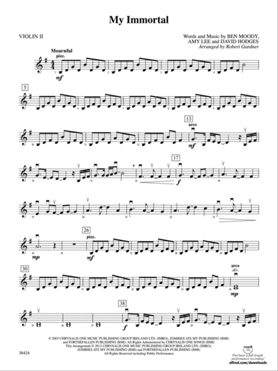 My Immortal: 2nd Violin My Immortal: 2nd Violin String Orchestra scores gallery preview page 1