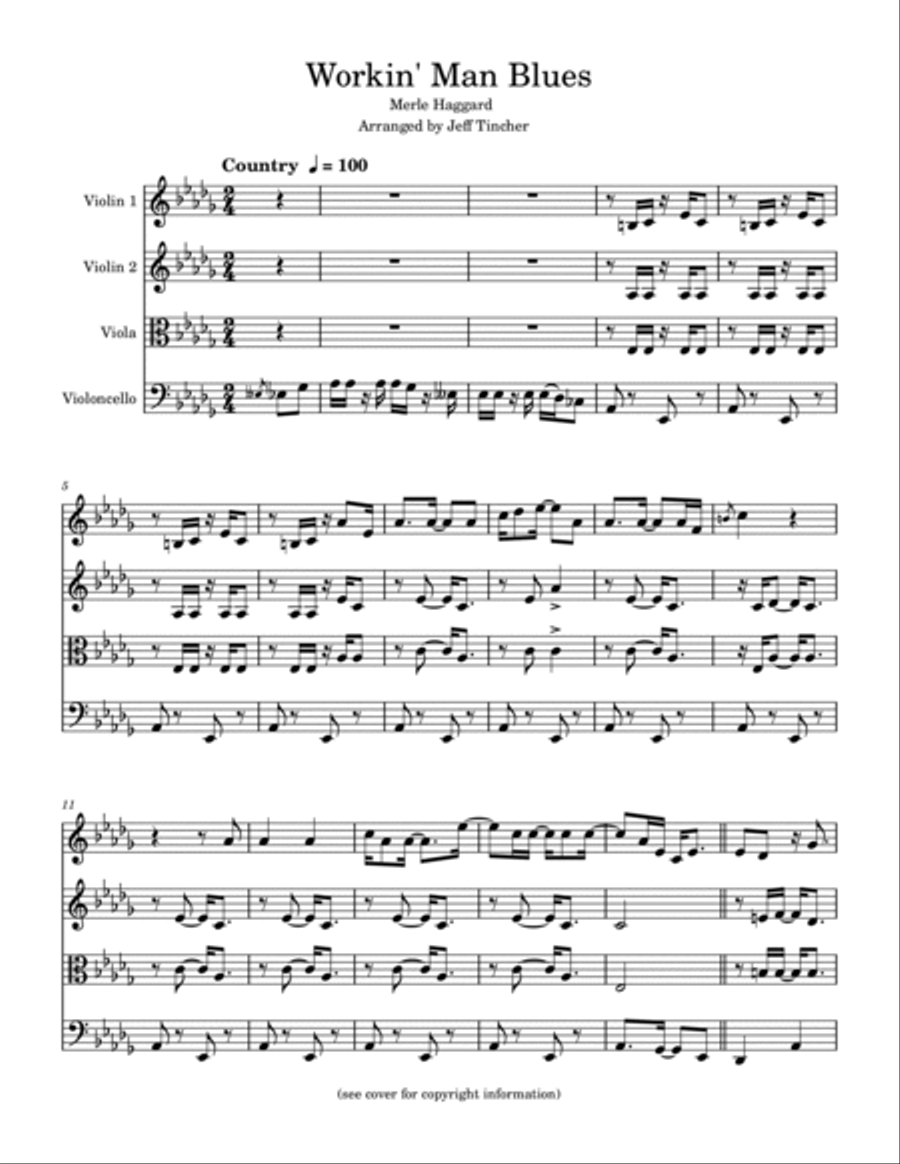 Workin' Man Blues String Quartet scores gallery preview page 2