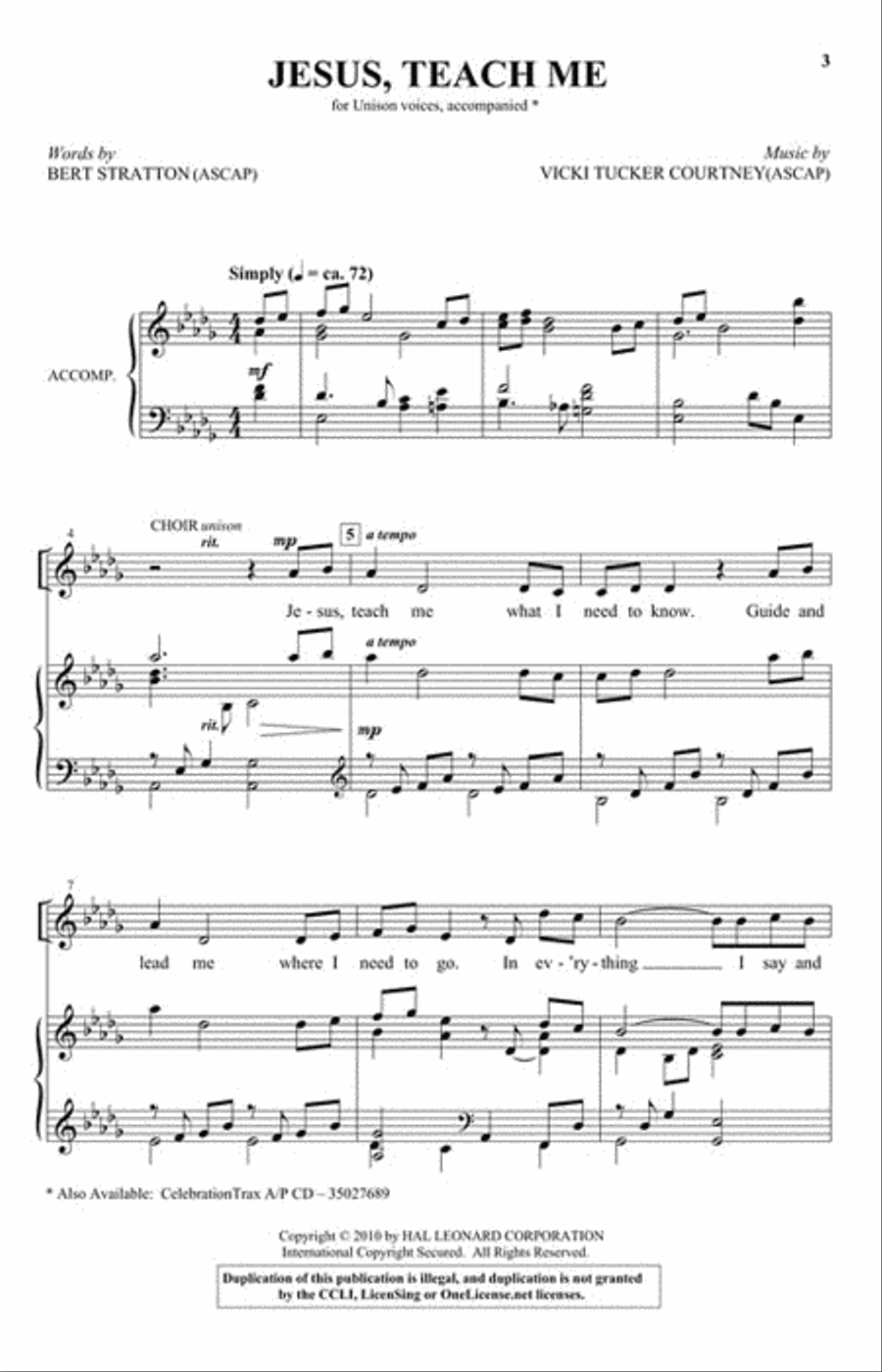 Jesus, Teach Me Unison Choir scores gallery preview page 2