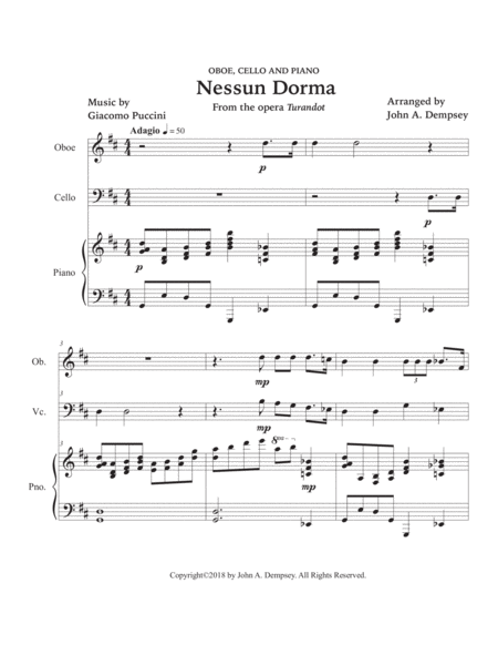 Nessun Dorma (Trio for Oboe, Cello and Piano) image number null