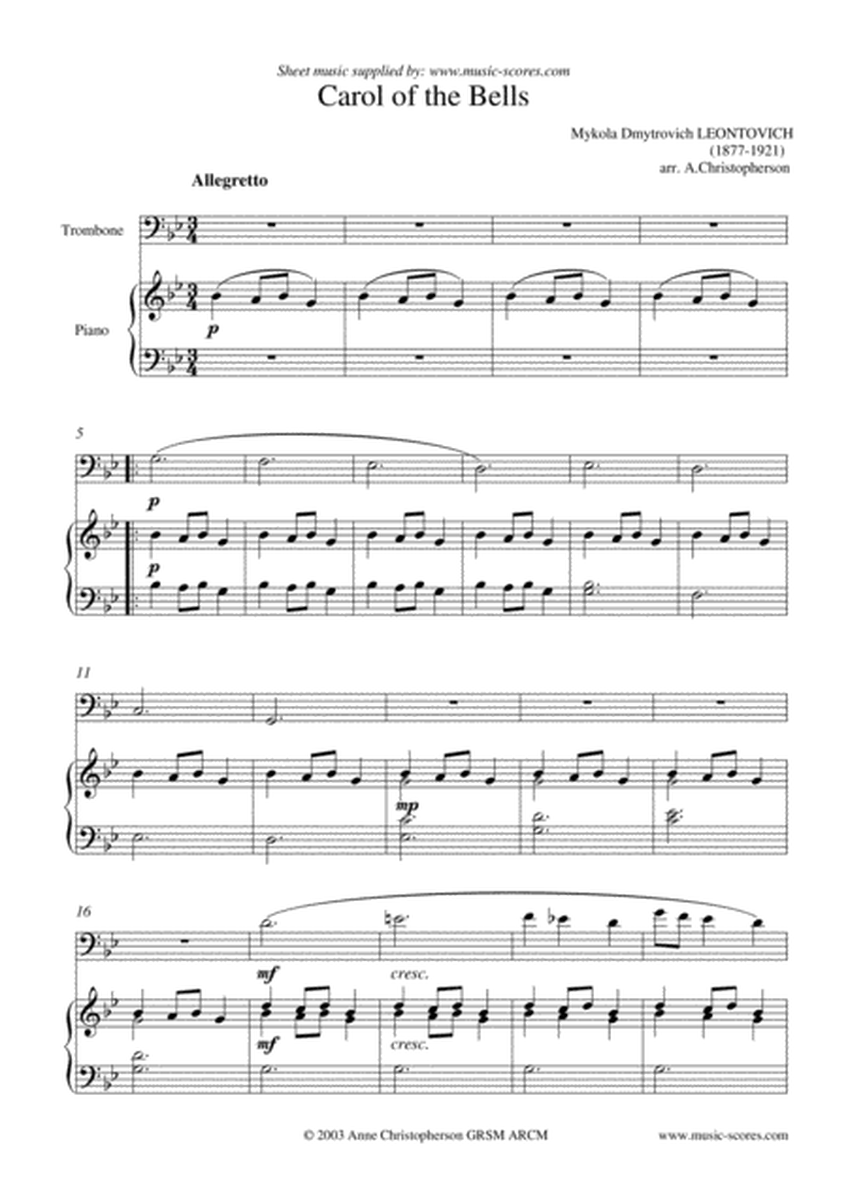 Carol of the Bells - Trombone and Piano image number null