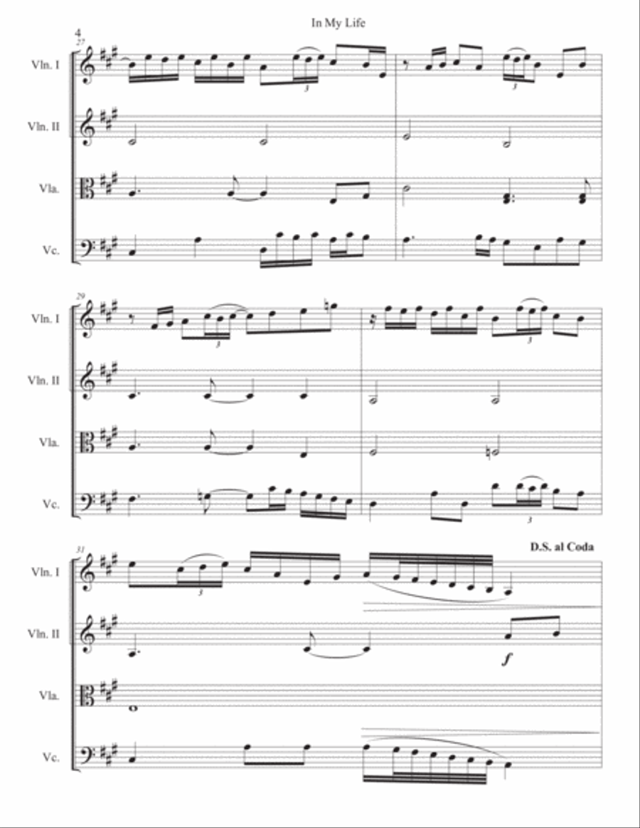 In My Life In My Life String Quartet scores gallery preview page 4