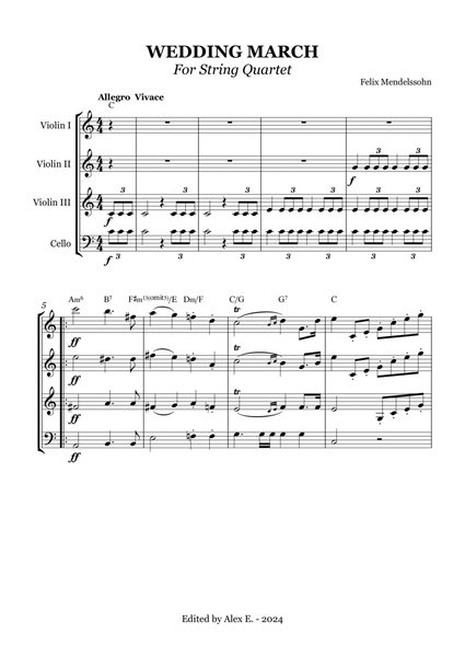 Wedding March - For String Quartet - With chords image number null
