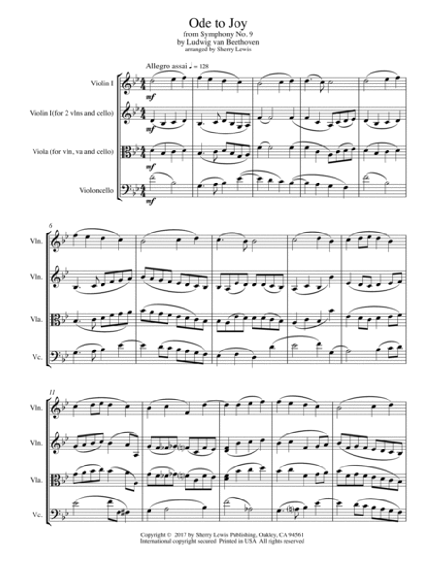 ODE TO JOY, Beethoven, String Trio, Intermediate Level for 2 violins and cello or violin, viola and String Trio scores gallery preview page 4