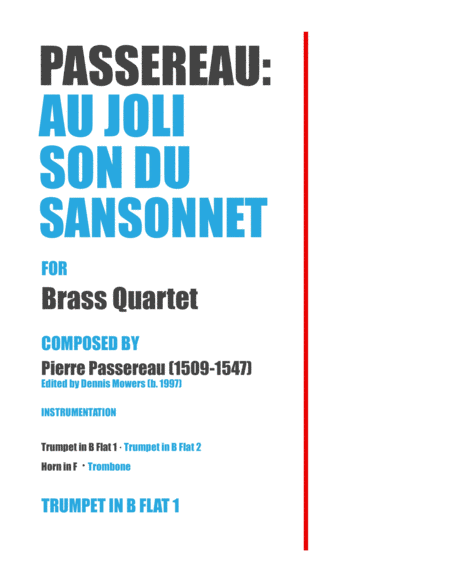 "Au joli son du sansonnet" for Brass Quartet - Pierre Passereau image number null