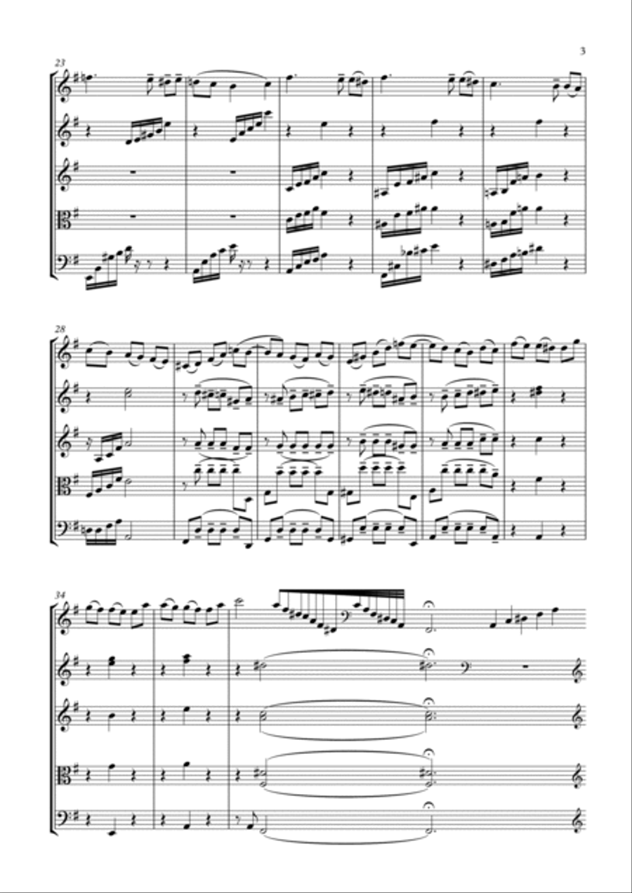 Chanson Triste arranged for solo double bass in solo tuning and string quartet/string orchestra String Quartet scores gallery preview page 3