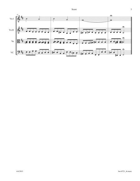 Bach: Erbarm' dich mein, o Herre Gott BWV 721 arr. for String Quartet image number null