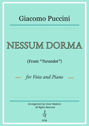 Book cover for Nessun Dorma by Puccini - Voice and Piano (Full Score)