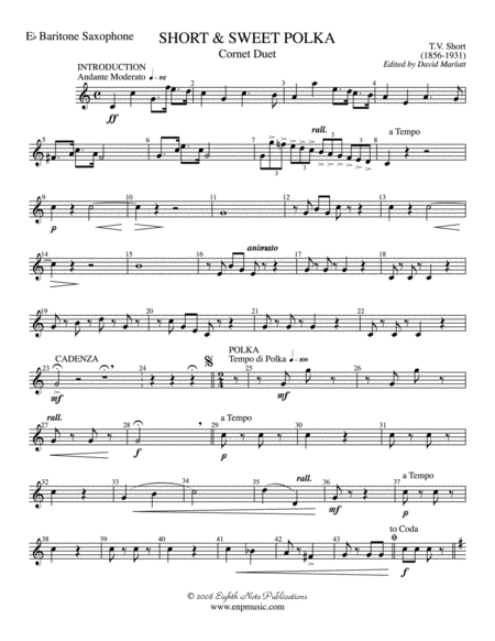 Short and Sweet (Cornet Duet and Concert Band): E-flat Baritone Saxophone