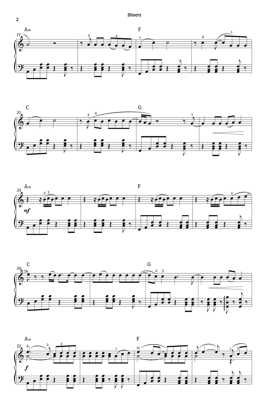 Shivers Piano Solo scores gallery preview page 2