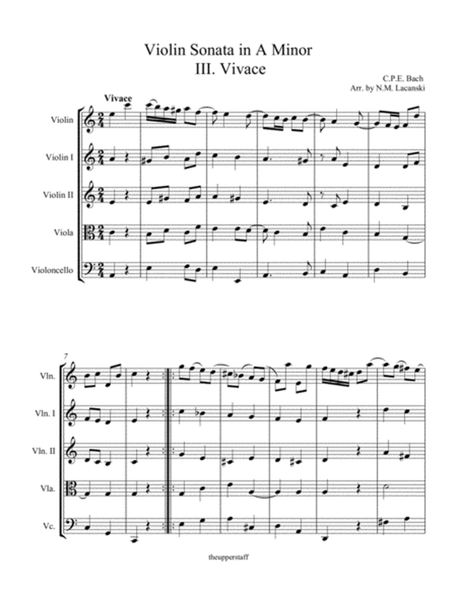 Sonata in A Minor for Violin and String Quartet III. Vivace