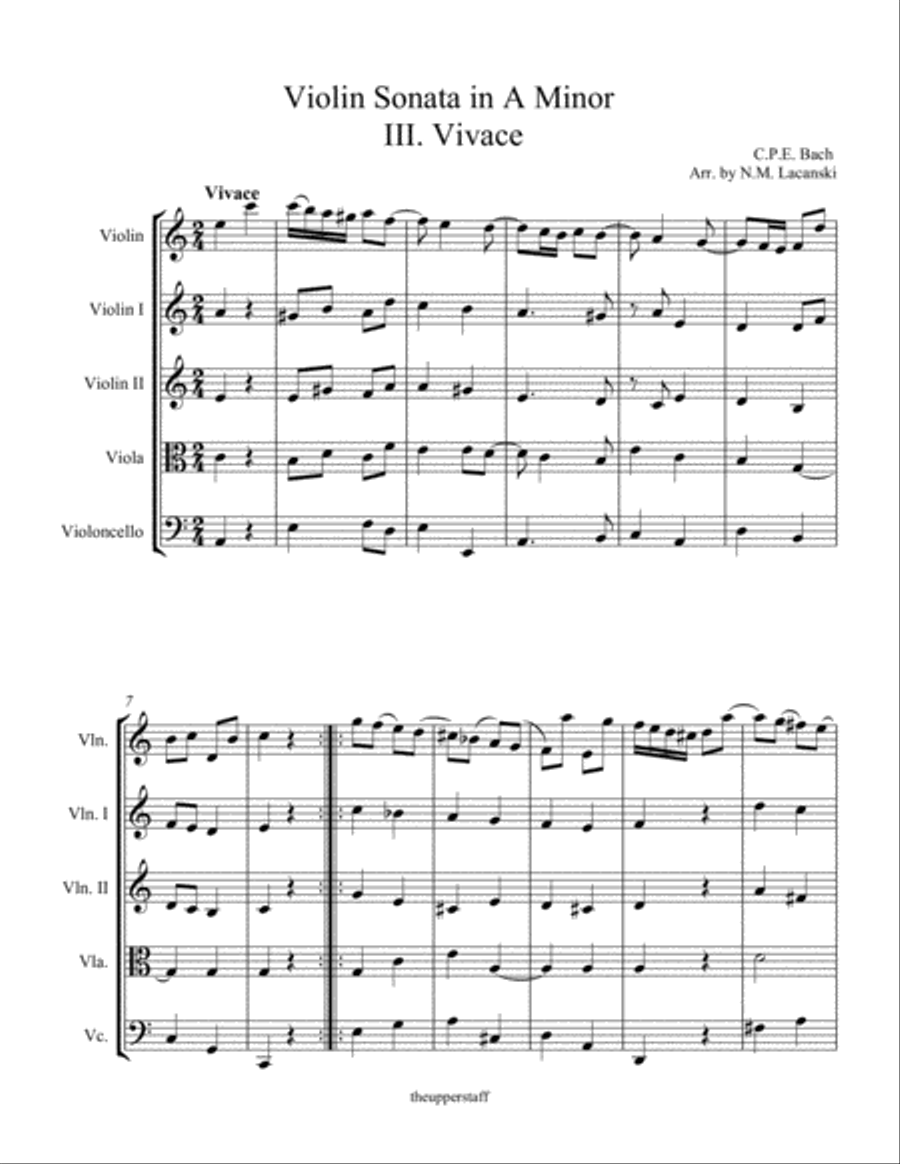 Sonata in A Minor for Violin and String Quartet III. Vivace String Quartet scores gallery preview page 2