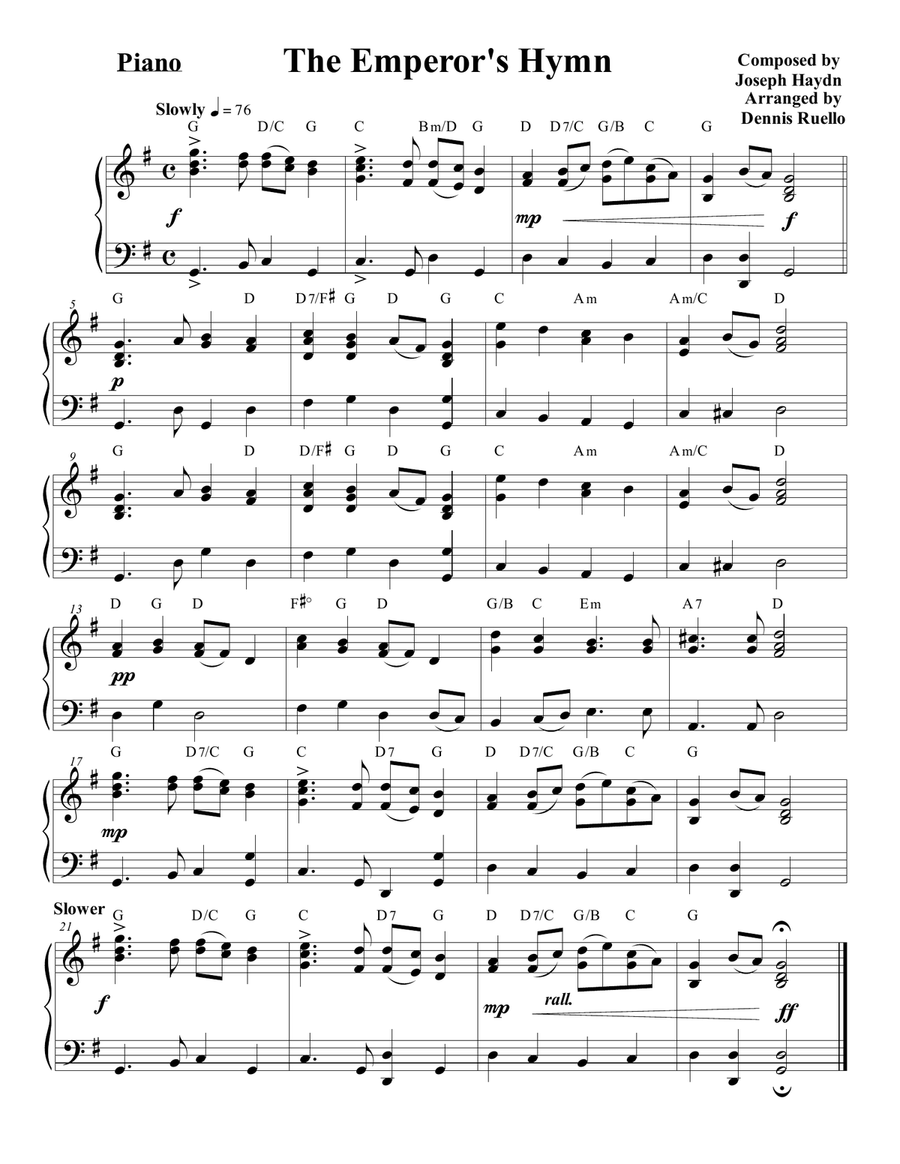 The Emperor's Hymn - Franz Joseph Haydn - Intermediate Piano Piano Method scores gallery preview page 1