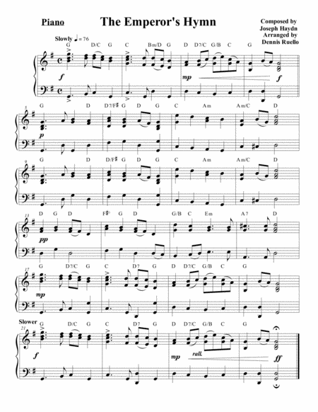 The Emperor's Hymn - Franz Joseph Haydn - Intermediate Piano image number null